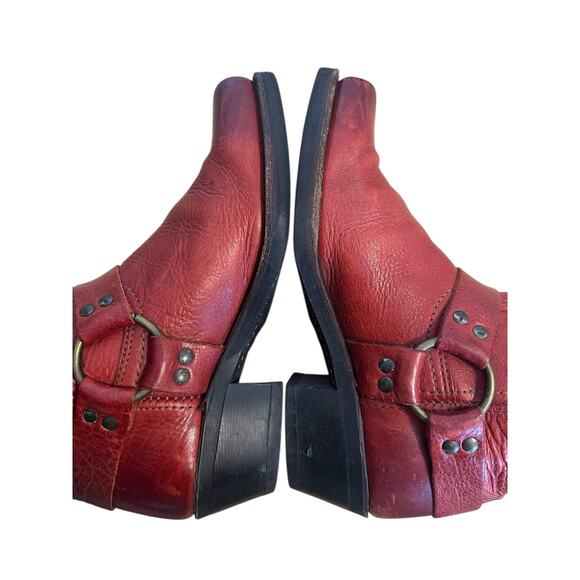 Frye Vintage Red Leather Square Toe Harness Boots Size 8 - Picture 7 of 12